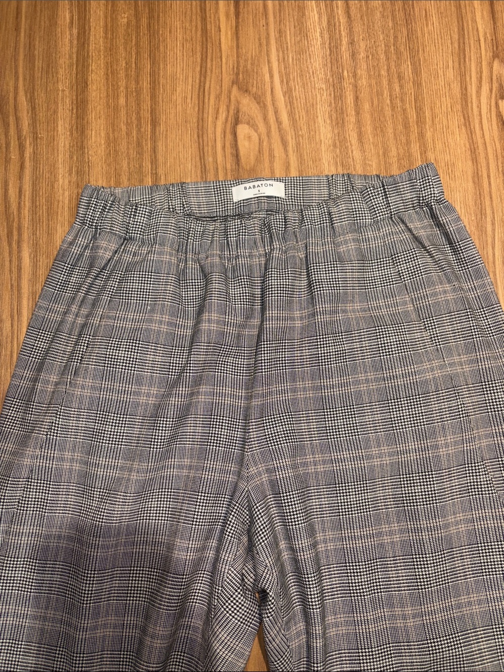 Babaton Grey Plaid Elastic-Waist Trousers
